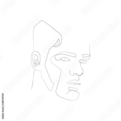 SINGLE-LINE DRAWING OF A MALE FACE (4). This hand-drawn, continuous, line illustration is part of a collection artworks inspired by the drawings of Picasso. Each gesture sketch was created by hand. 
