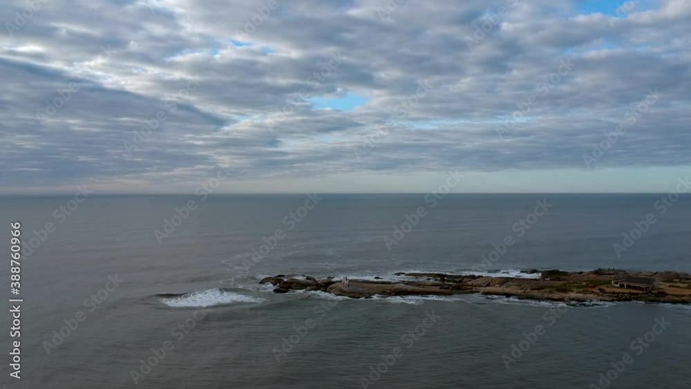 Drone advancing the rock on the ocean shore on Uruguay Drone advancing the rock on the ocean shore on Uruguay