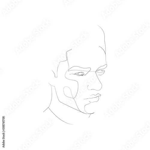 SINGLE-LINE DRAWING OF A MALE FACE  11 . This hand-drawn  continuous  line illustration is part of a collection artworks inspired by the drawings of Picasso. Each gesture sketch was created by hand.  