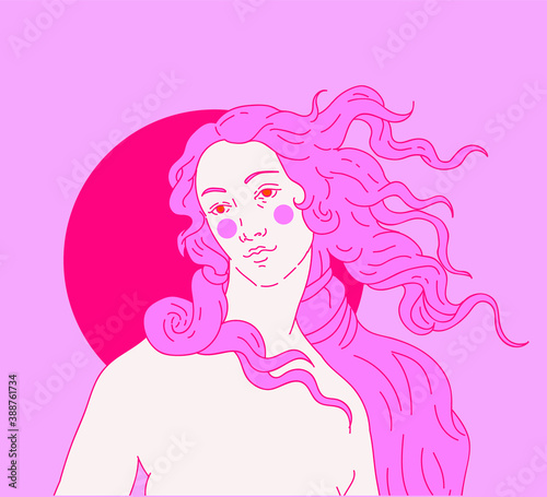 Modern vector line art Illustration or the Venus or Aphrodite Goddess  in doodle sketch style.