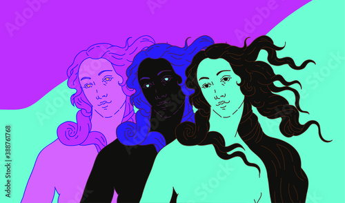 Modern vector line art Illustration or the Venus or Aphrodite Goddess  in doodle sketch style.