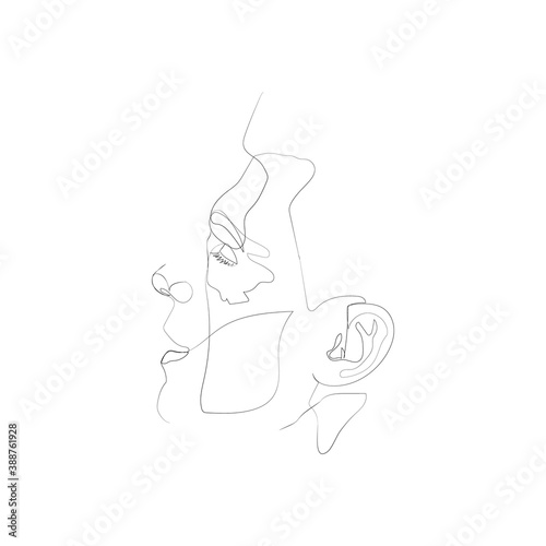 SINGLE-LINE DRAWING OF A MALE FACE (12). This hand-drawn, continuous, line illustration is part of a collection artworks inspired by the drawings of Picasso. Each gesture sketch was created by hand. 
