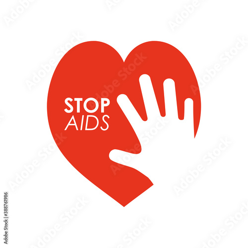 world aids day design with heart and hand silhouette, flat style