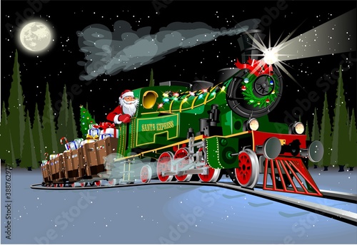 Vector Christmas card with cartoon Santa Express