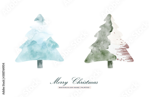 Set of Christmas trees stain watercolor hand painted