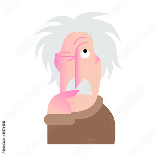 Flat vector illustration of a scientist with his hand on his mouth while thinking