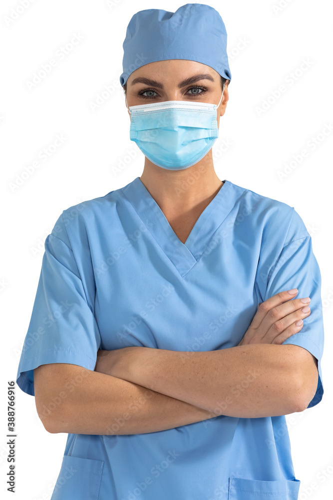 Portrait of female doctor wearing face mask against white background Portrait of female doctor wearing face mask against white background