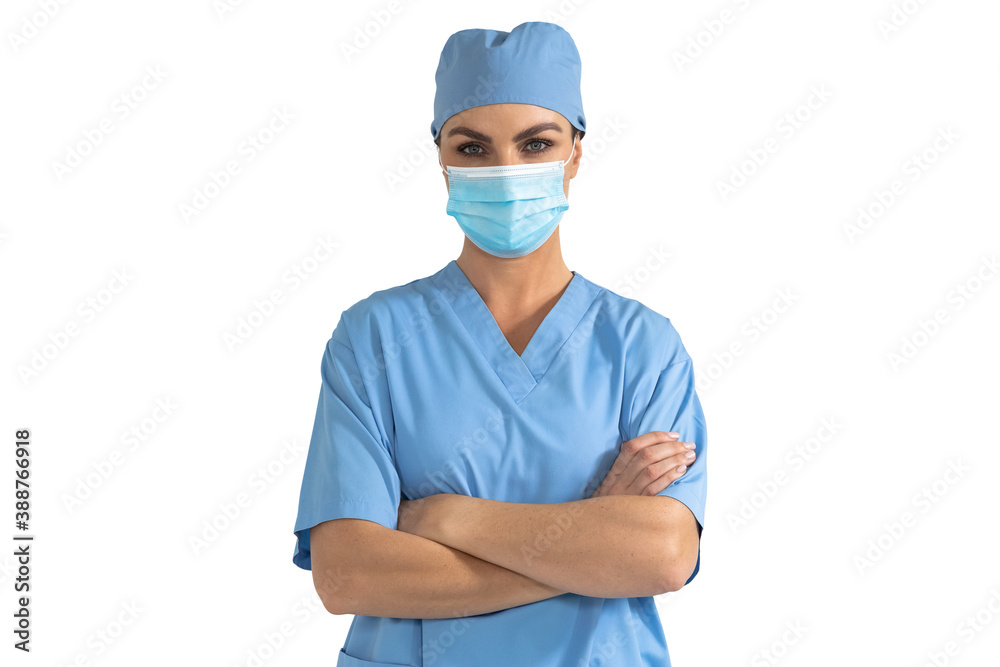 Portrait of female doctor wearing face mask against white background Portrait of female doctor wearing face mask against white background