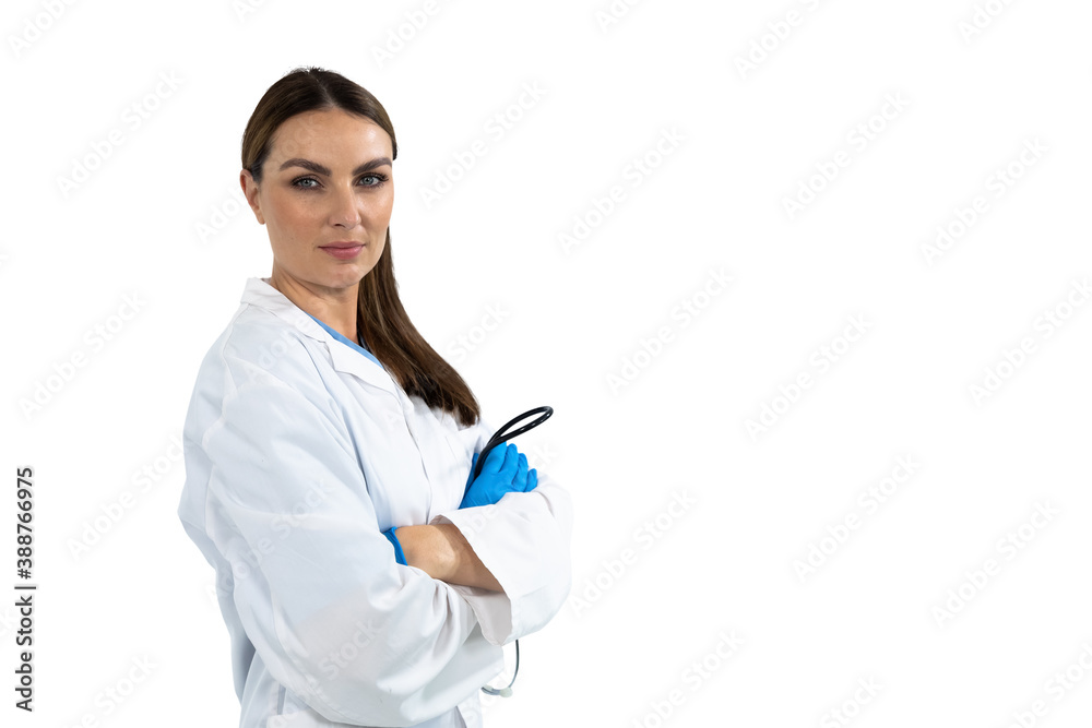 Portrait of female doctor with arms crossed against white background Portrait of female doctor with arms crossed against white background