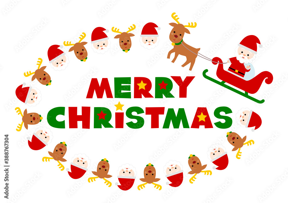 Fototapeta premium クリスマスのイラスト: サンタとトナカイのフレーム