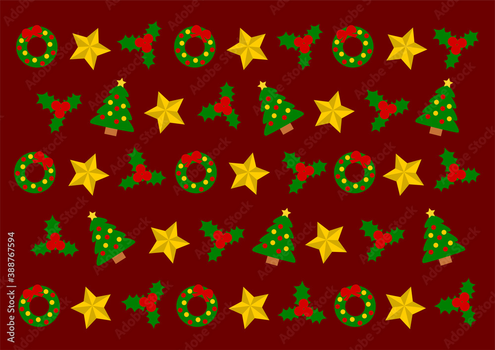 クリスマス模様の背景イラスト: クリスマスツリーとリース クリスマス模様の背景イラスト: クリスマスツリーとリース