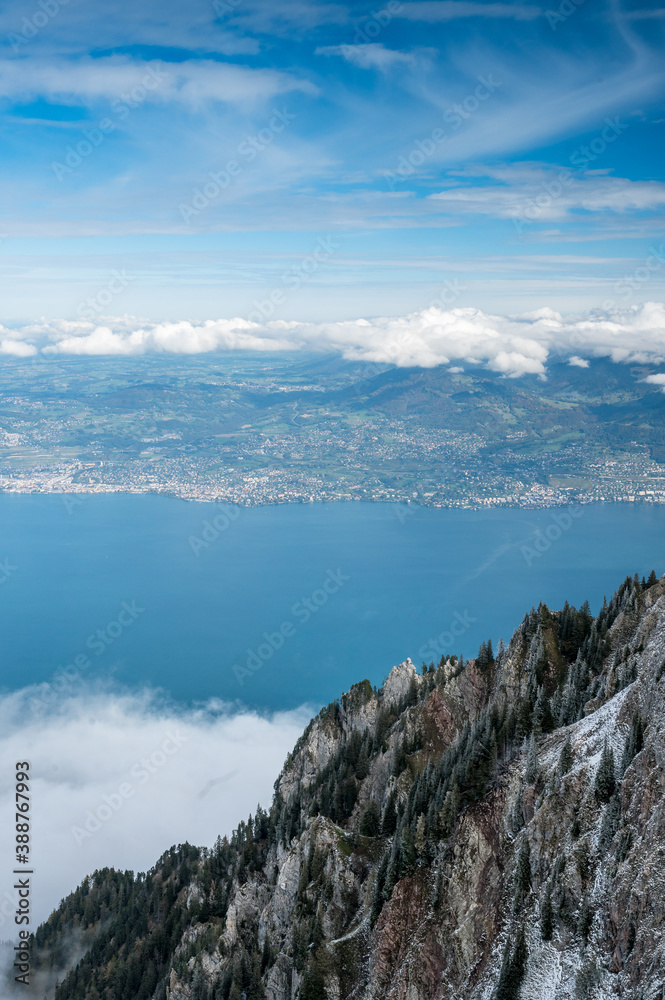 view from Le Grammont over Lake Geneva and Riviera Montreux