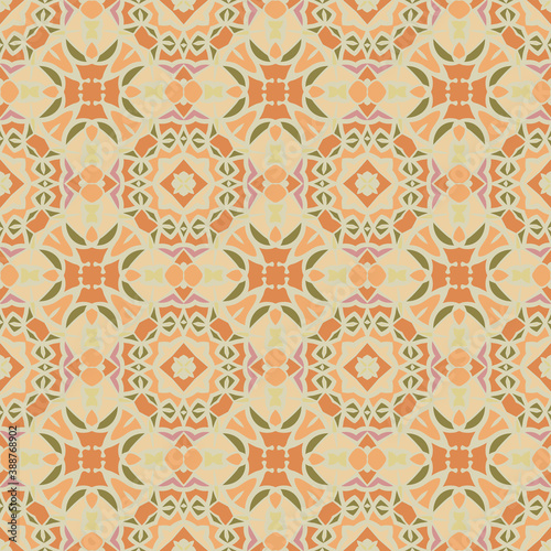 Creative color abstract geometric pattern in yellow orange green, vector seamless, can be used for printing onto fabric, interior, design, textile, carpet, pillow.