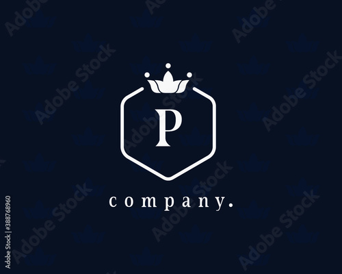 Capital letter P elegant crown, graceful typographic beautiful vintage vector logo. Royal style emblem for book design, brand name, business card, restaurant, boutique, hotel, cafe, label, badge.