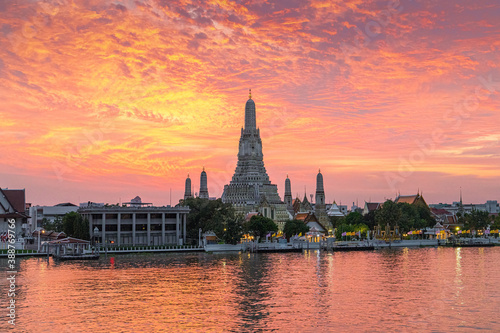 Wat Arun, the Temple of Dawn at Sunset in Bangkok, Thailand.