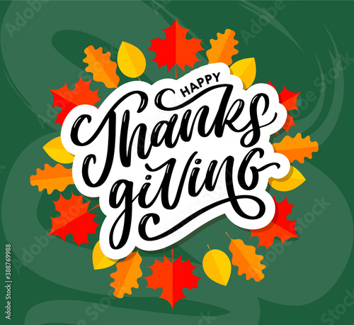 happy thanksgiving lettering calligraphy text brush vector