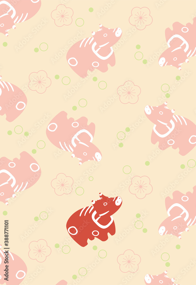 Obraz premium 丑年の年賀状テンプレート（赤べこ／文字なし）