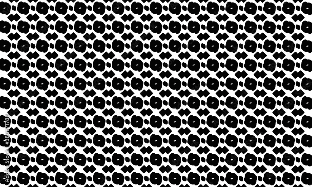 geometric pattern of small black decorative elements on white background.