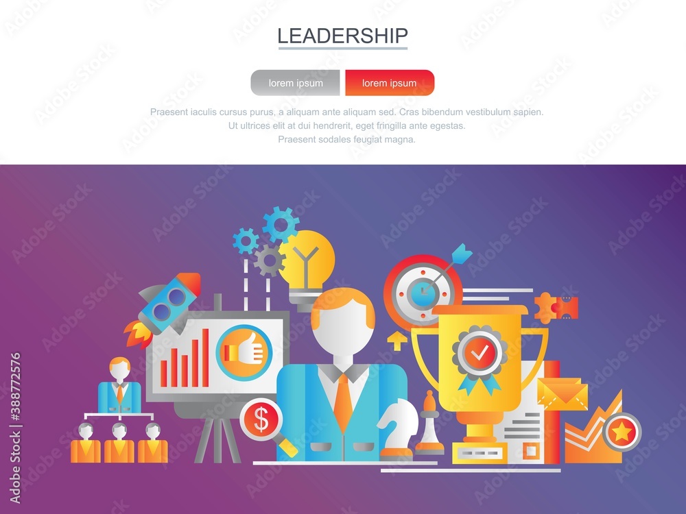 Leadership. Banner for the site. Modern flat conceptual web banner. Landing page template. Conceptual vector illustration for graphic design and web design. Concept. Leadership. Banner for the site. Modern flat conceptual web banner. Landing page template. Conceptual vector illustration for graphic design and web design. Concept.