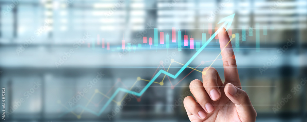 Businessman plan graph growth increase of chart positive indicators in his business Businessman plan graph growth increase of chart positive indicators in his business