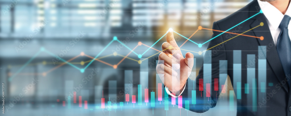 Businessman plan graph growth increase of chart positive indicators in his business Businessman plan graph growth increase of chart positive indicators in his business
