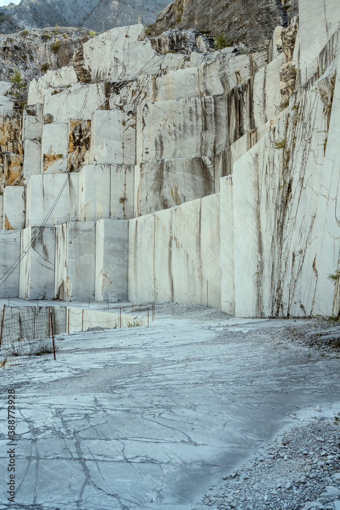 terraced carving at white marble quarry, Carrara, Italy terraced carving at white marble quarry, Carrara, Italy