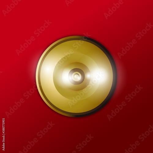 Realistic bell, Top view on the red background use for christmas theme.