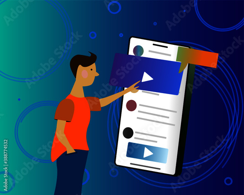 This illustration shows the user activity in front of the screen of his smartphone.