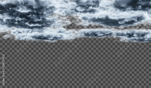 Vector Thunderous dense clouds on a transparent background. Atmospheric phenomenon.