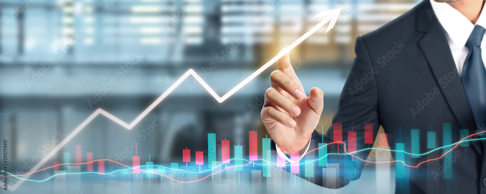 Businessman plan graph growth  increase of chart positive indicators in his business