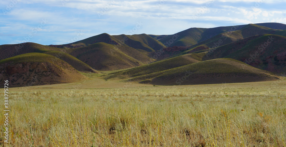 Fototapeta premium Beautiful landscape, steppe and mountains.