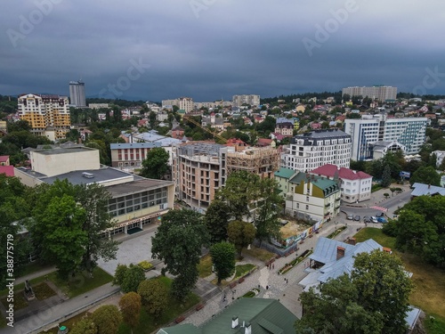 panoramic aerial view of the city from quadcopter