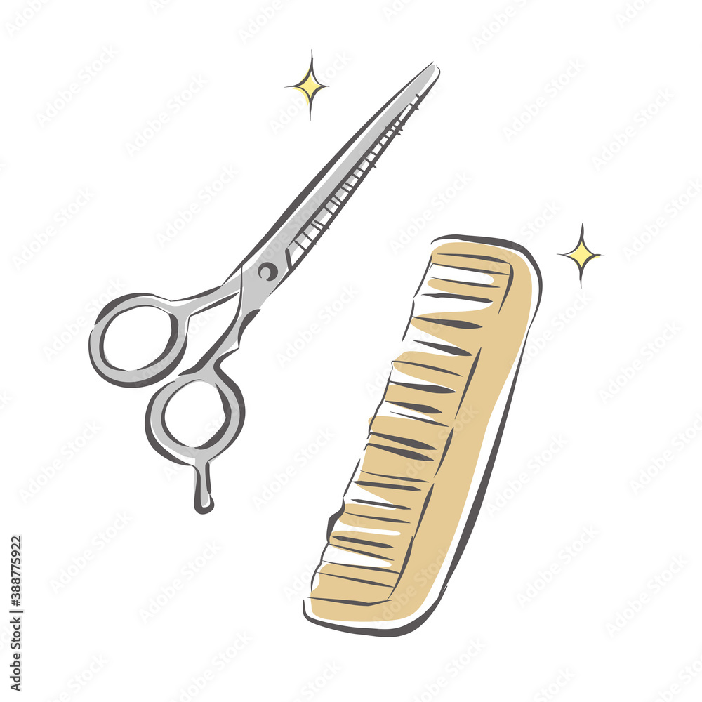 Obraz premium 美容師が使う美容バサミとクシ