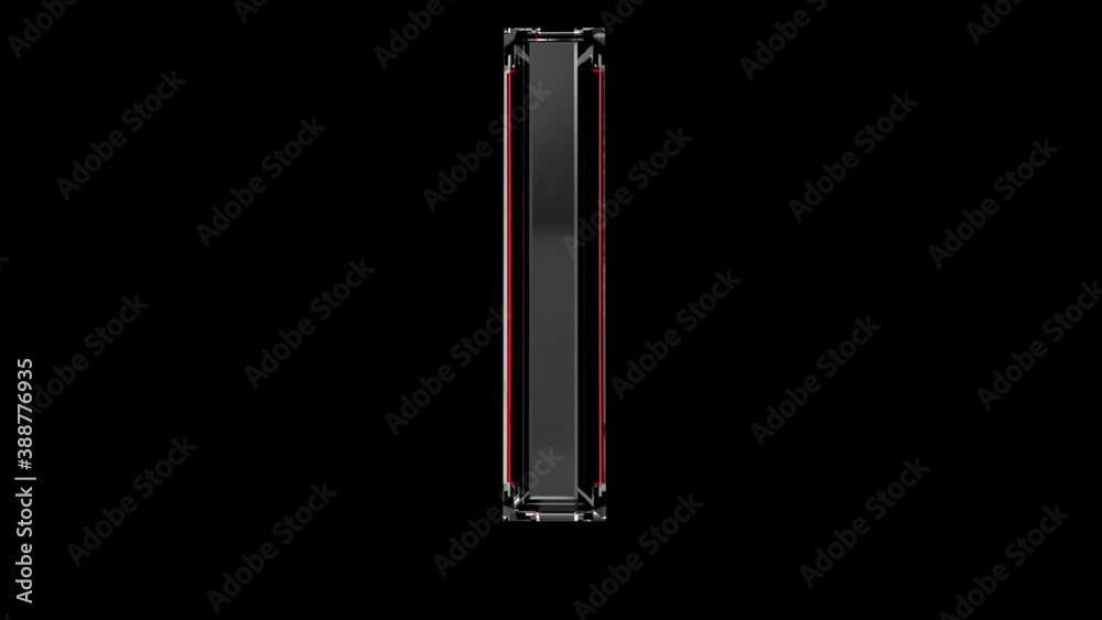 Solid glass font or alphabet red outline and moving reflection for words composing in your jewelry or gems conceptual videos - letter I isolated on black background, 60FPS 4K UHD 3D animation Solid glass font or alphabet red outline and moving reflection for words composing in your jewelry or gems conceptual videos - letter I isolated on black background, 60FPS 4K UHD 3D animation