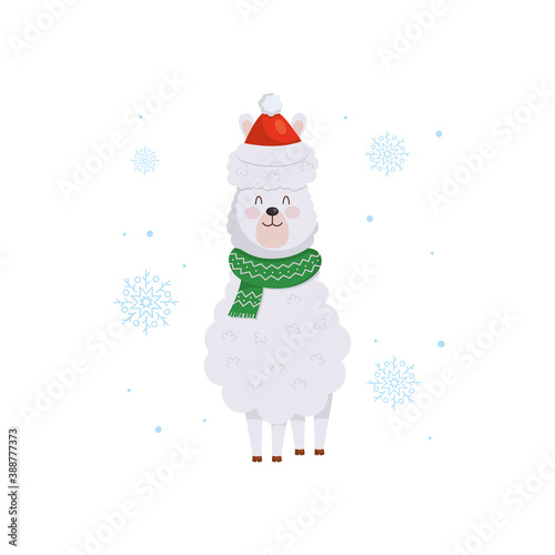 christmas characters concept, cartoon christmas alpaca icon