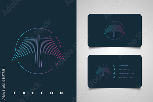 Falcon logo in line style with colorful gradient concept. Abstract line logo forming an eagle for your business identity