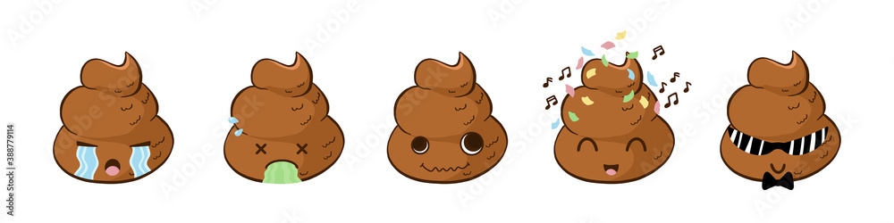 Funny poop emoji in vector kawaii expressions. Funny poop emoji in vector kawaii expressions.