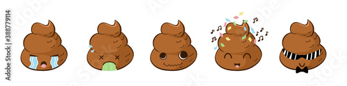 Funny poop emoji in vector kawaii expressions.