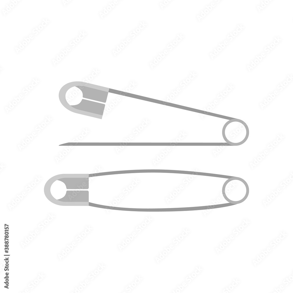 Safety pin tool tailor isolated on white background. Work equipment tailor industry.