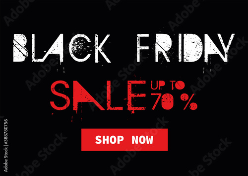 poster on  black friday  in white with sales up to 70  in red on a black background