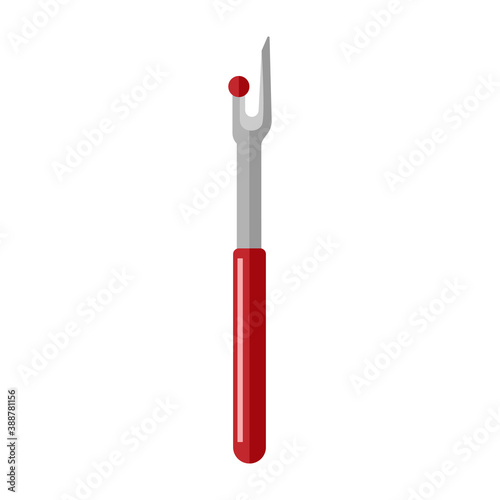 Seam Ripper color red isolated on white background. Element for sewing in flat style.