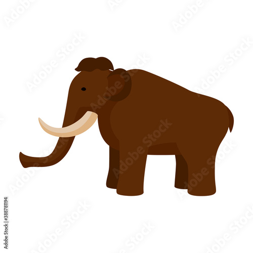 Mammoth isolated on white background. Prehistoric animal in flat style kids picture.