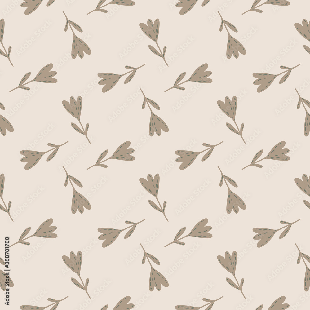 Seamless botanic tulip flower silhouettes pattern. Doodle floral ornament in beige tones on light background.