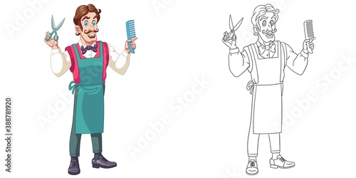 Coloring page with barber man. Line art drawing for kids activity coloring book. Colorful clip art. Vector illustration.