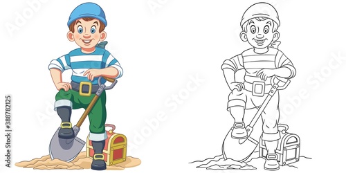 Coloring page with pirate. Line art drawing for kids activity coloring book. Colorful clip art. Vector illustration.