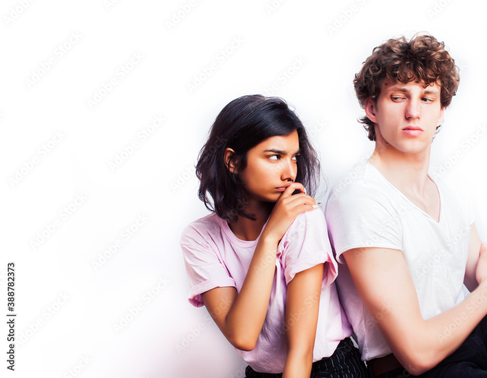 best friends teenage girl and boy together having fun, posing emotional on white background, couple happy smiling, lifestyle people concept, blond and brunette multi nations best friends teenage girl and boy together having fun, posing emotional on white background, couple happy smiling, lifestyle people concept, blond and brunette multi nations