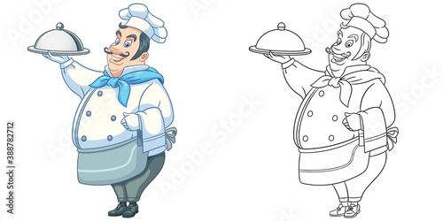 Coloring page with chief cook. Line art drawing for kids activity coloring book. Colorful clip art. Vector illustration.