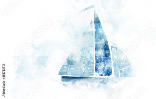 Fototapeta sailing concept watercolor art