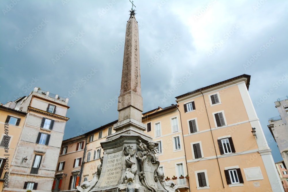 The obelisk of the Pantheon is one of the thirteen ancient obelisks of Rome, located in Piazza della Rotonda. It is 6.34 meters high; with the fountain, the base and the cross reaches 14.52 meters.