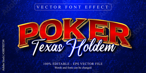 Poker texas holdem text, golden style editable text effect